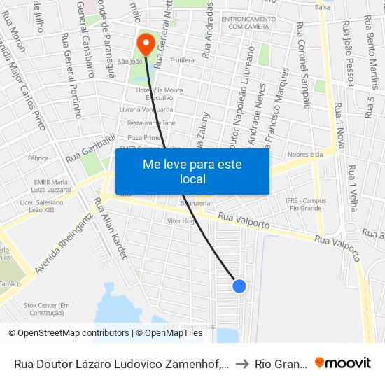 Rua Doutor Lázaro Ludovíco Zamenhof, 125 to Rio Grande map