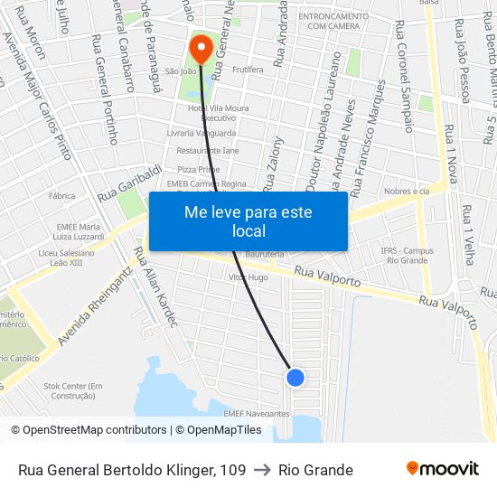 Rua General Bertoldo Klinger, 109 to Rio Grande map