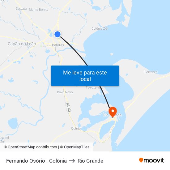Fernando Osório - Colônia to Rio Grande map