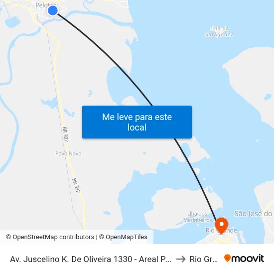 Av. Juscelino K. De Oliveira 1330 - Areal Pelotas - Rs Brasil to Rio Grande map
