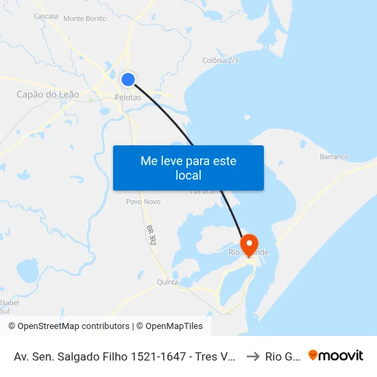 Av. Sen. Salgado Filho 1521-1647 - Tres Vendas Pelotas - Rs Brasil to Rio Grande map