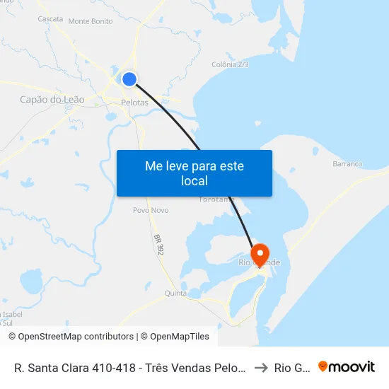 R. Santa Clara 410-418 - Três Vendas Pelotas - Rs 96065-420 Brasil to Rio Grande map