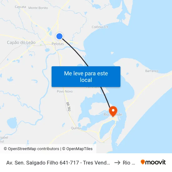Av. Sen. Salgado Filho 641-717 - Tres Vendas Pelotas - Rs 96055-740 Brasil to Rio Grande map