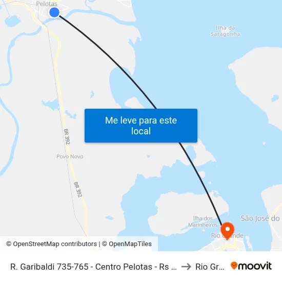 R. Garibaldi 735-765 - Centro Pelotas - Rs 96010-490 Brasil to Rio Grande map