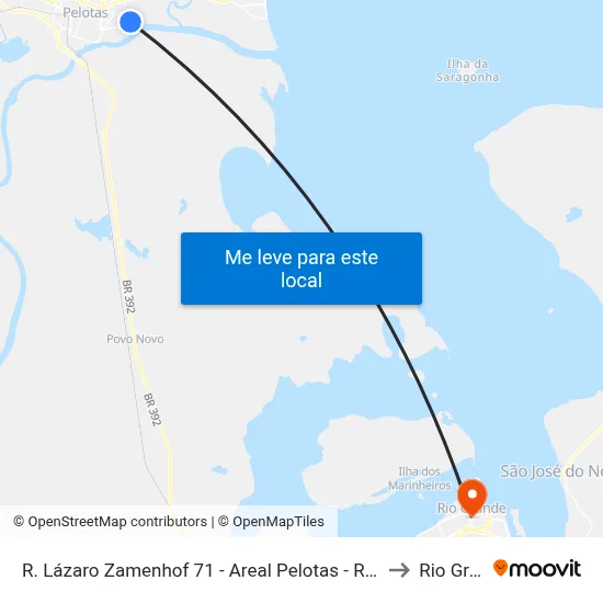 R. Lázaro Zamenhof 71 - Areal Pelotas - Rs 96075-120 Brasil to Rio Grande map