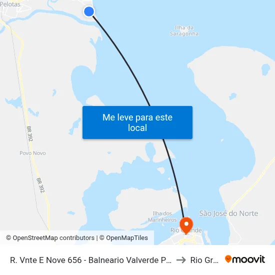 R. Vnte E Nove 656 - Balneario Valverde Pelotas - Rs Brasil to Rio Grande map