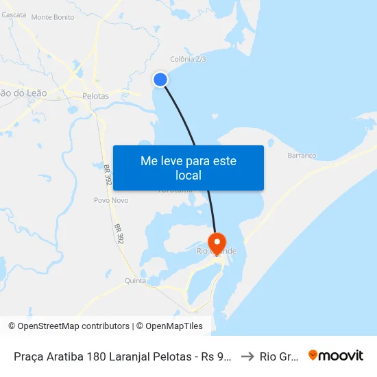 Praça Aratiba 180 Laranjal Pelotas - Rs 96095-030 Brasil to Rio Grande map