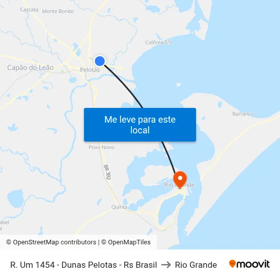 R. Um 1454 - Dunas Pelotas - Rs Brasil to Rio Grande map