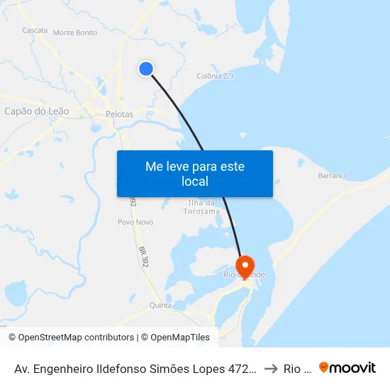 Av. Engenheiro Ildefonso Simões Lopes 4720 - Sanga Funda Pelotas - Rs 96060-290 Brasil to Rio Grande map