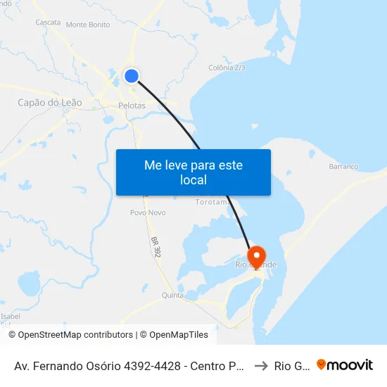 Av. Fernando Osório 4392-4428 - Centro Pelotas - Rs 96055-005 Brasil to Rio Grande map