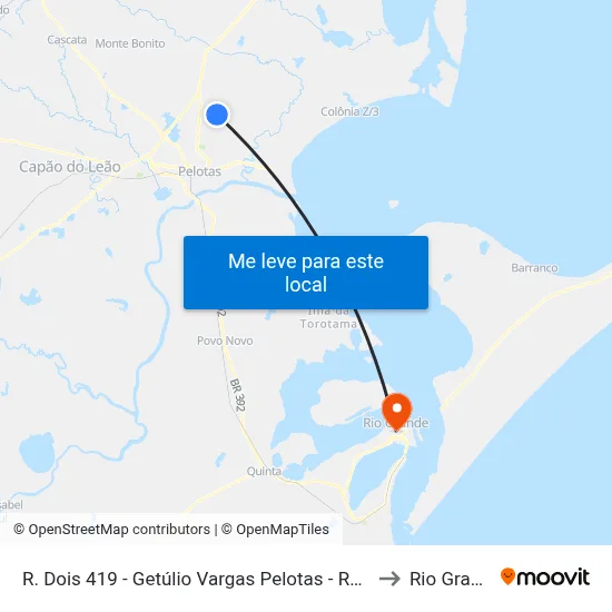 R. Dois 419 - Getúlio Vargas Pelotas - Rs Brasil to Rio Grande map