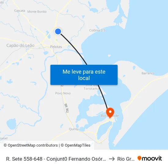 R. Sete 558-648 - Conjunt0 Fernando Osório Pelotas - Rs Brasil to Rio Grande map