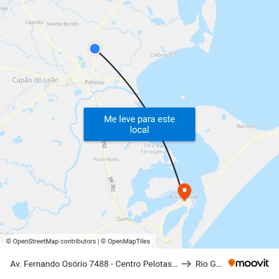 Av. Fernando Osório 7488 - Centro Pelotas - Rs 96055-005 Brasil to Rio Grande map