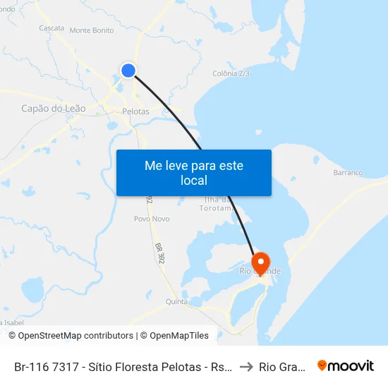 Br-116 7317 - Sítio Floresta Pelotas - Rs Brasil to Rio Grande map