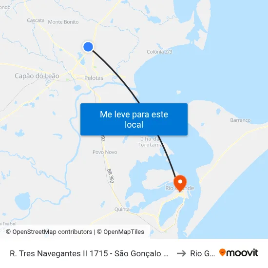 R. Tres Navegantes II 1715 - São Gonçalo Pelotas - Rs 96076-360 Brasil to Rio Grande map
