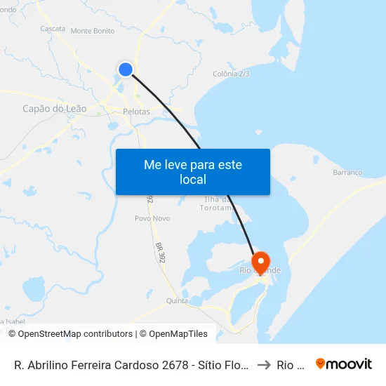 R. Abrilino Ferreira Cardoso 2678 - Sítio Floresta Pelotas - Rs 96070-163 Brasil to Rio Grande map