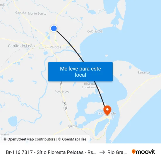 Br-116 7317 - Sítio Floresta Pelotas - Rs Brasil to Rio Grande map