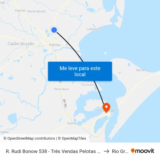 R. Rudi Bonow 538 - Três Vendas Pelotas - Rs 96070-310 Brasil to Rio Grande map