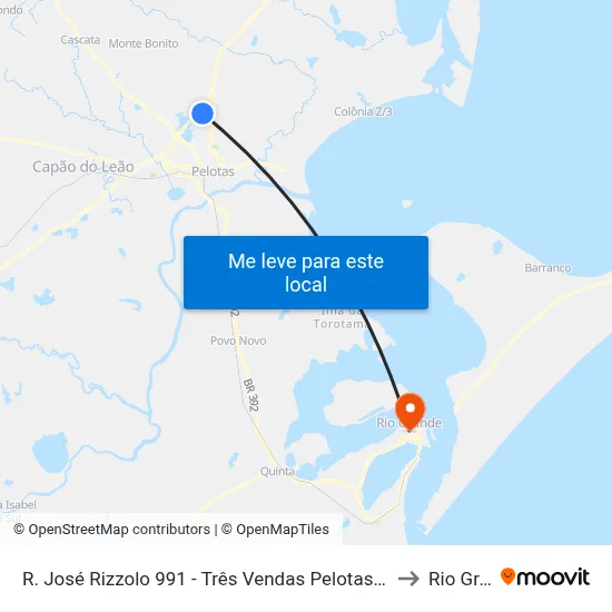 R. José Rizzolo 991 - Três Vendas Pelotas - Rs 96065-760 Brasil to Rio Grande map