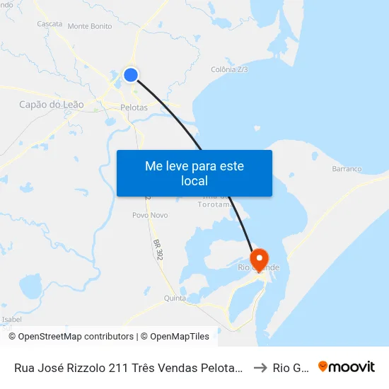 Rua José Rizzolo 211 Três Vendas Pelotas - Rs 96065-760 Brasil to Rio Grande map