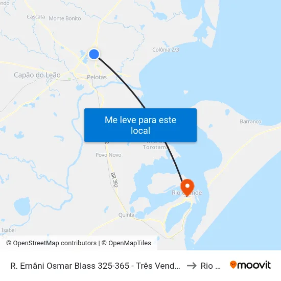 R. Ernâni Osmar Blass 325-365 - Três Vendas Pelotas - Rs 96065-770 Brasil to Rio Grande map