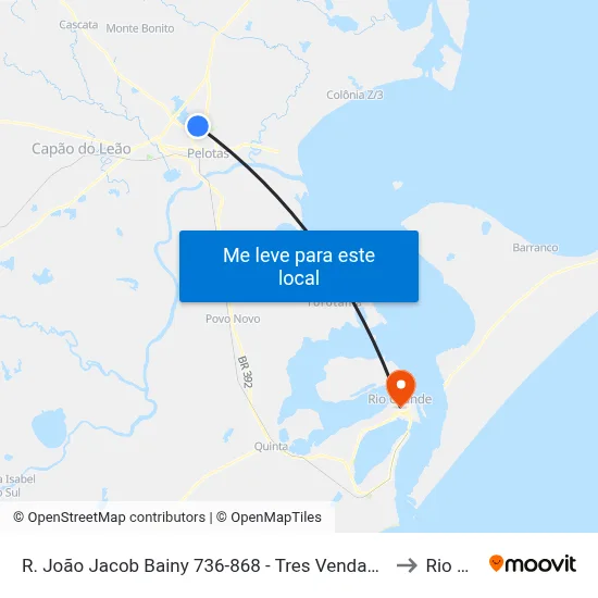 R. João Jacob Bainy 736-868 - Tres Vendas Pelotas - Rs 96065-340 Brasil to Rio Grande map