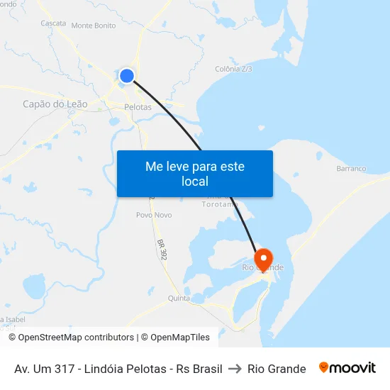 Av. Um 317 - Lindóia Pelotas - Rs Brasil to Rio Grande map