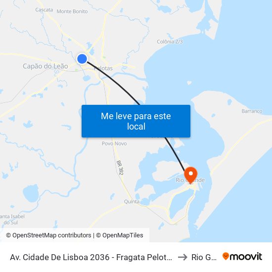 Av. Cidade De Lisboa 2036 - Fragata Pelotas - Rs 96050-510 Brasil to Rio Grande map