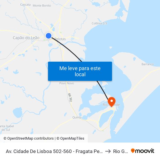 Av. Cidade De Lisboa 502-560 - Fragata Pelotas - Rs 96050-510 Brasil to Rio Grande map