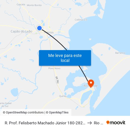 R. Prof. Felisberto Machado Júnior 180-282 - Fragata Pelotas - Rs 96045-160 Brasil to Rio Grande map