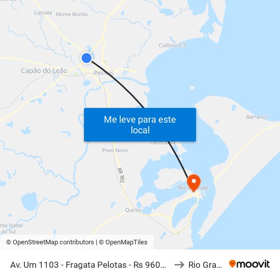 Av. Um 1103 - Fragata Pelotas - Rs 96050 Brasil to Rio Grande map