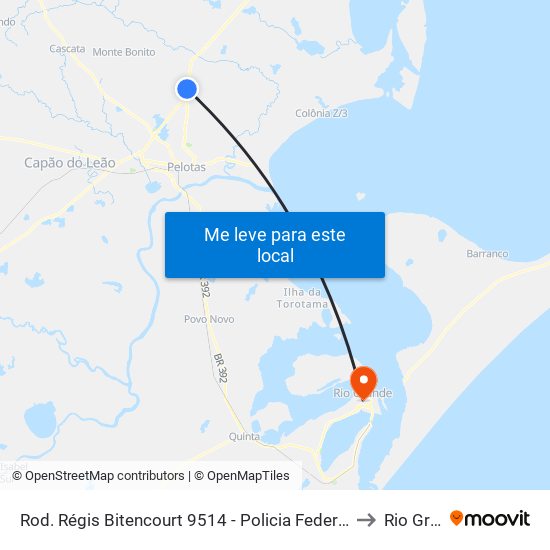 Rod. Régis Bitencourt 9514 - Policia Federal Pelotas - Rs Brasil to Rio Grande map