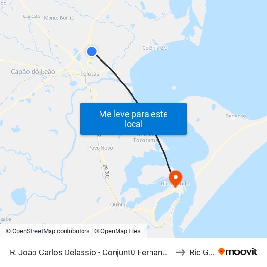 R. João Carlos Delassio - Conjunt0 Fernando Osório Pelotas - Rs Brasil to Rio Grande map
