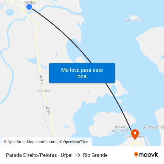 Parada Direito/Pelotas - Ufpel to Rio Grande map
