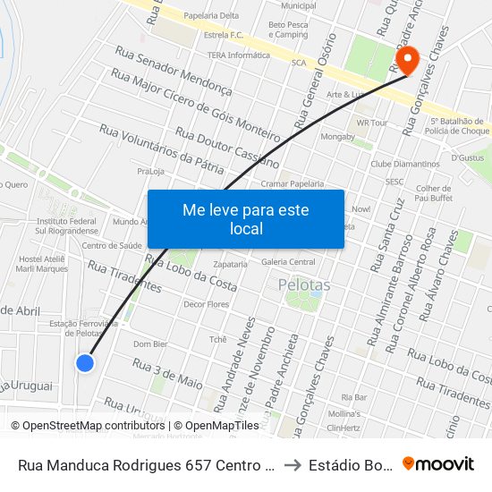 Rua Manduca Rodrigues 657 Centro Pelotas - Rs 96020-320 Brasil to Estádio Boca Do Lobo map