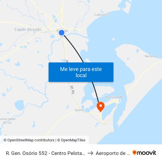 R. Gen. Osório 552 - Centro Pelotas - Rs 96020-000 Brasil to Aeroporto de Rio Grande map