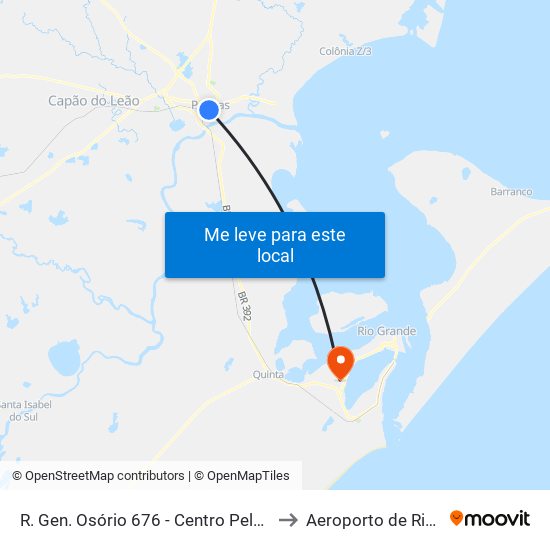 R. Gen. Osório 676 - Centro Pelotas - Rs Brasil to Aeroporto de Rio Grande map