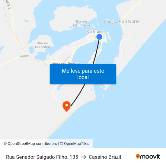 Rua Senador Salgado Filho, 135 to Cassino Brazil map