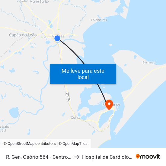 R. Gen. Osório 564 - Centro Pelotas - Rs Brasil to Hospital de Cardiologia e Oncologia map
