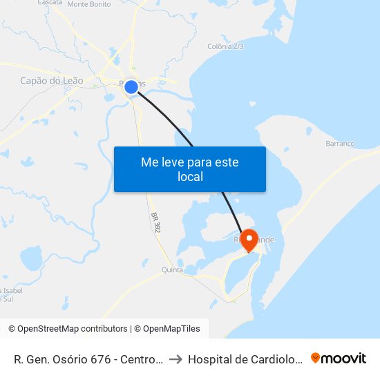 R. Gen. Osório 676 - Centro Pelotas - Rs Brasil to Hospital de Cardiologia e Oncologia map