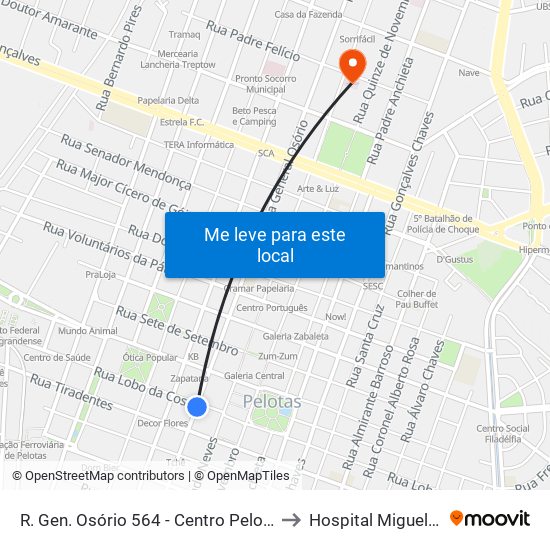 R. Gen. Osório 564 - Centro Pelotas - Rs Brasil to Hospital Miguel Piltcher map