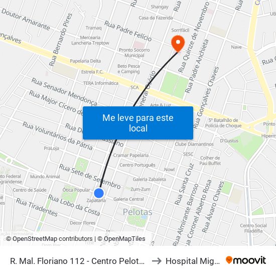 R. Mal. Floriano 112 - Centro Pelotas - Rs 96015-440 Brasil to Hospital Miguel Piltcher map