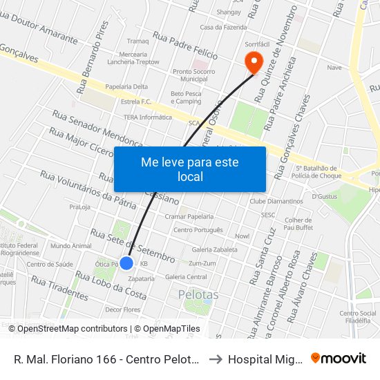 R. Mal. Floriano 166 - Centro Pelotas - Rs 96015-440 Brasil to Hospital Miguel Piltcher map