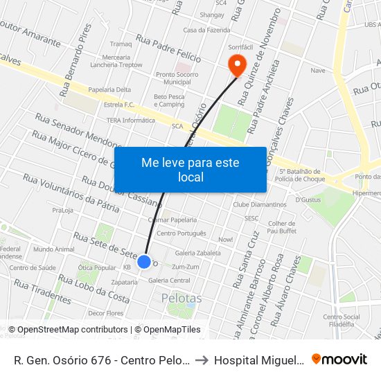 R. Gen. Osório 676 - Centro Pelotas - Rs Brasil to Hospital Miguel Piltcher map