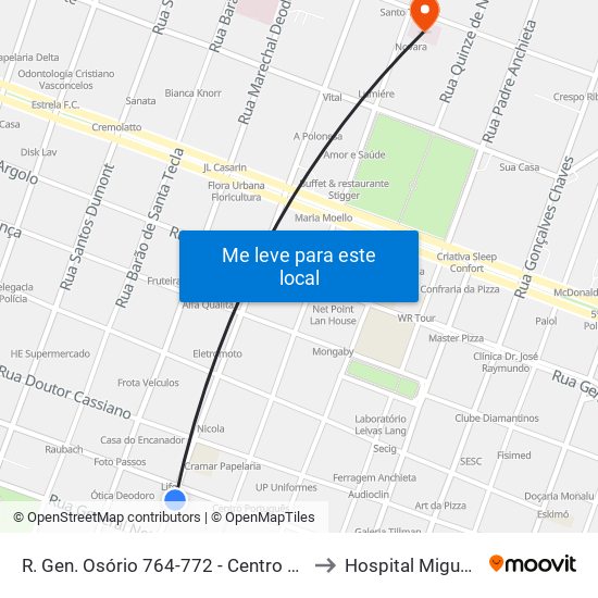 R. Gen. Osório 764-772 - Centro Pelotas - Rs Brasil to Hospital Miguel Piltcher map