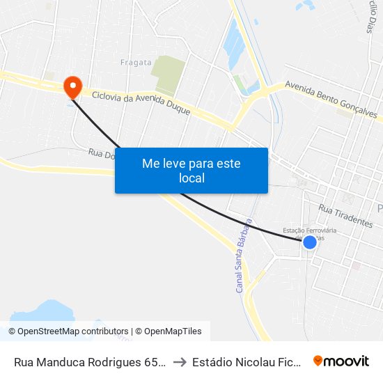 Rua Manduca Rodrigues 657 Centro Pelotas - Rs 96020-320 Brasil to Estádio Nicolau Fico - Grêmio Atlético Farroupilha map