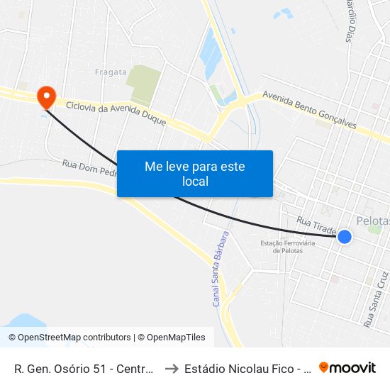 R. Gen. Osório 51 - Centro Pelotas - Rs 96020-000 Brasil to Estádio Nicolau Fico - Grêmio Atlético Farroupilha map