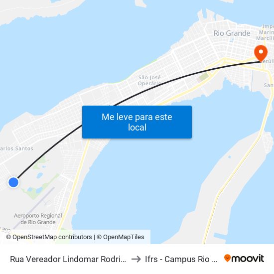 Rua Vereador Lindomar Rodrigues, 111 to Ifrs - Campus Rio Grande map