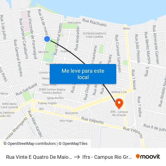 Rua Vinte E Quatro De Maio, 186 to Ifrs - Campus Rio Grande map