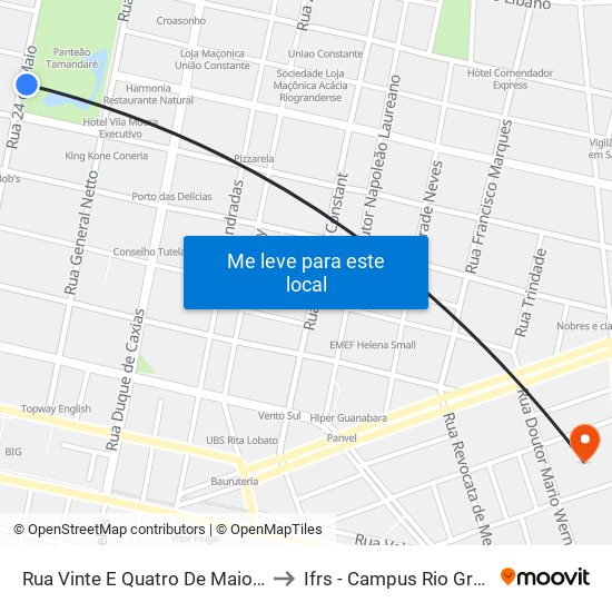 Rua Vinte E Quatro De Maio, 316 to Ifrs - Campus Rio Grande map